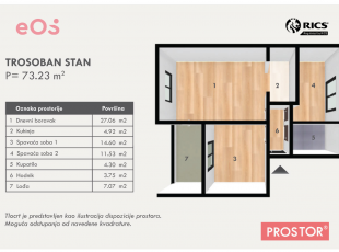 A spacious two bedroom apartment with a loggia on the first floor of a smaller residental building