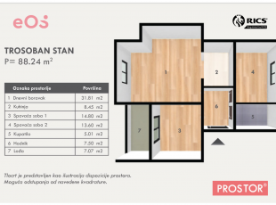 Two bedroom apartment with beautiful view in a smaller building of recent construction.